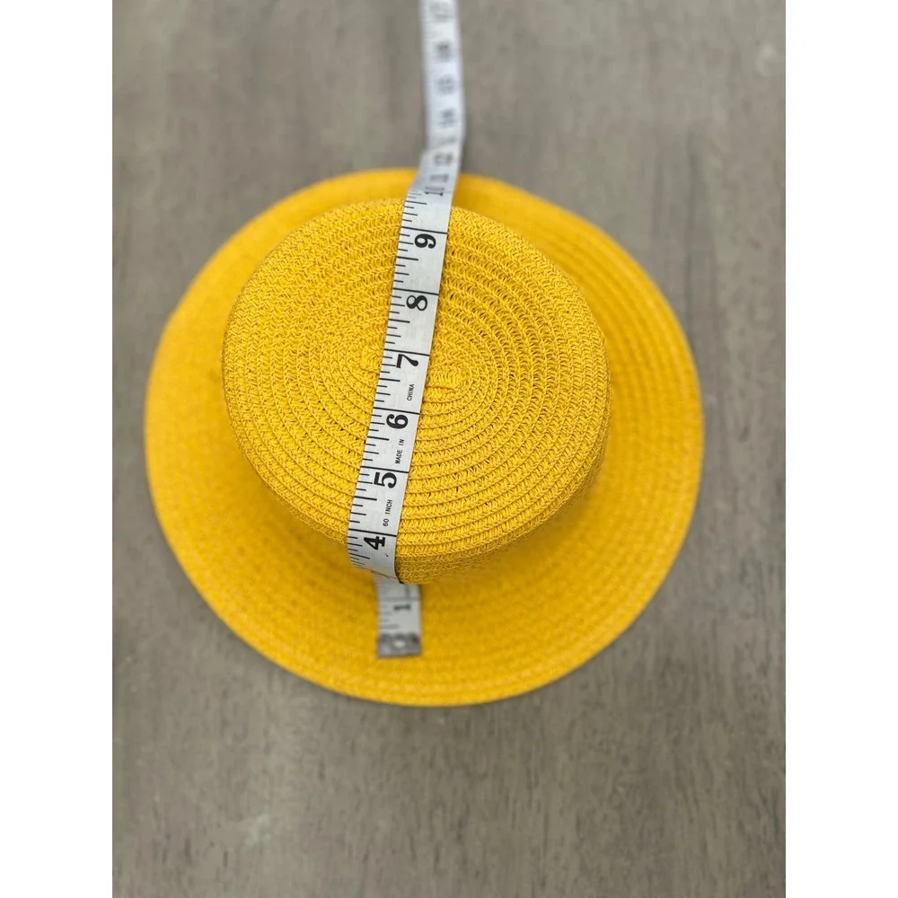 Yellow Straw Sun Hat Kids Boater Flat Top Cottagecore Coastal Y2K